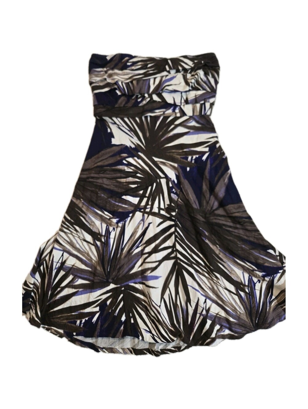 cache dress Sz S Mini Strapless Tropical Print Brown Coastal Beachy Cruise Vtg.